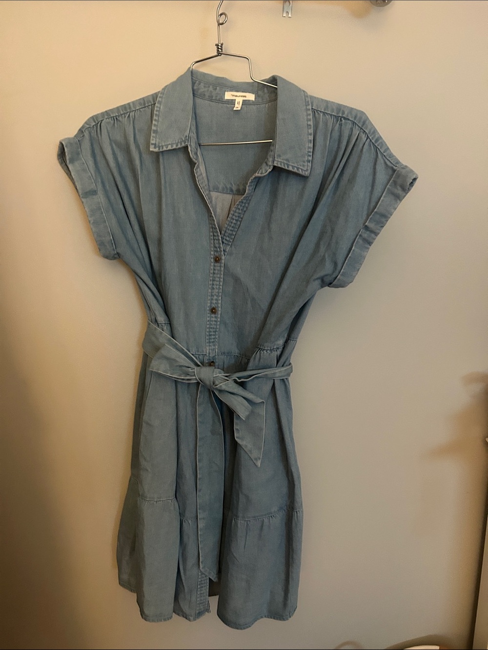 Maurices Light Blue Chambray Shirt Dress with Waist Tie